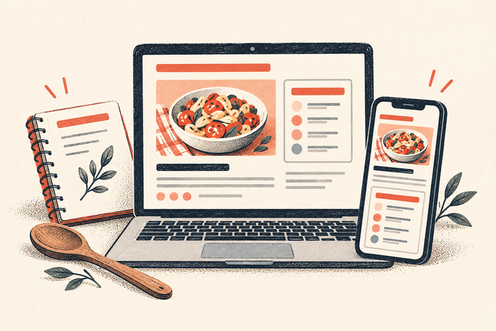 A recipe page with a nutrition panel displayed on a laptop and phone.