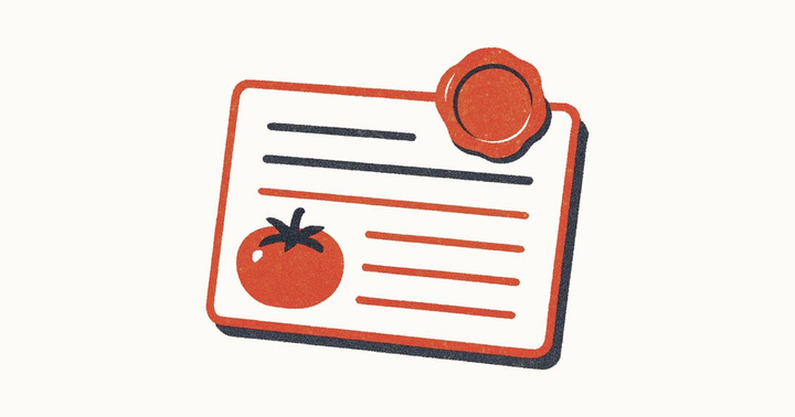 Recipe card with a recipe schema seal, riso print